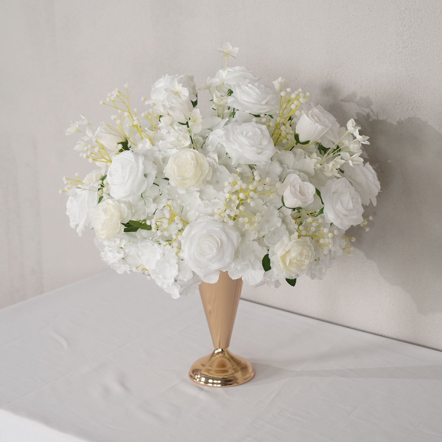 Uflower White Rose Baby's Breath Flower Ball For Table Centerpieces